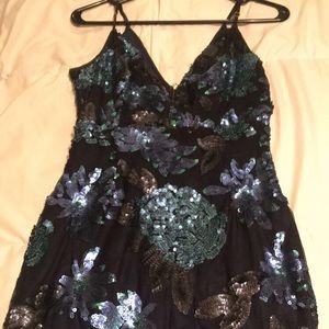 blue sequined dress